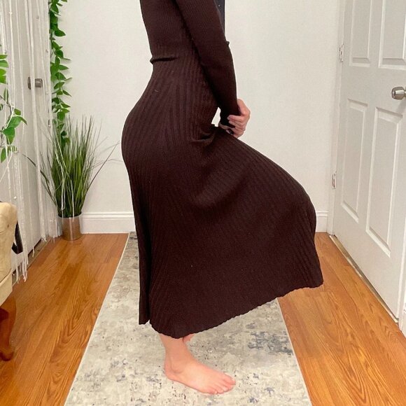 A.L.C Turtleneck Rib Knit Midi Sweater Dress Long Sleeve Size XS Brown - Picture 8 of 10